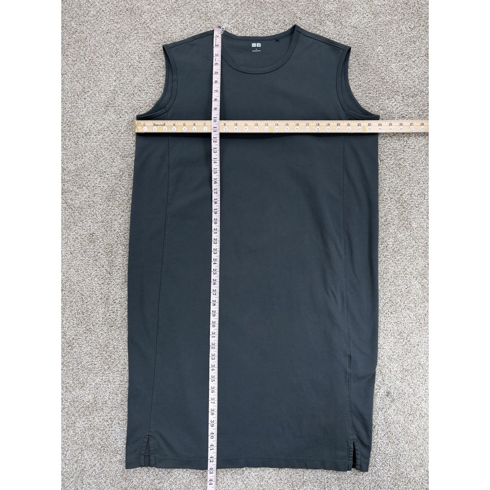 Uniqlo Cotton Sleeveless Midi Dress w/Belt Option Womens L Monochrome Minimalist - Picture 7 of 9